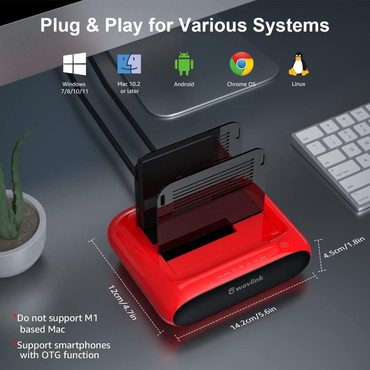 Wavlink ST341U Dual Bay External Hard Drive Docking Station Support Offline Clone Function(AU Plug) - HDD Enclosure by WAVLINK | Online Shopping UK | buy2fix