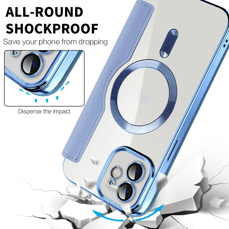 For iPhone 14 Shield Magsafe RFID Anti-theft Rhombus Leather Phone Case(Blue) - iPhone 14 Cases by buy2fix | Online Shopping UK | buy2fix