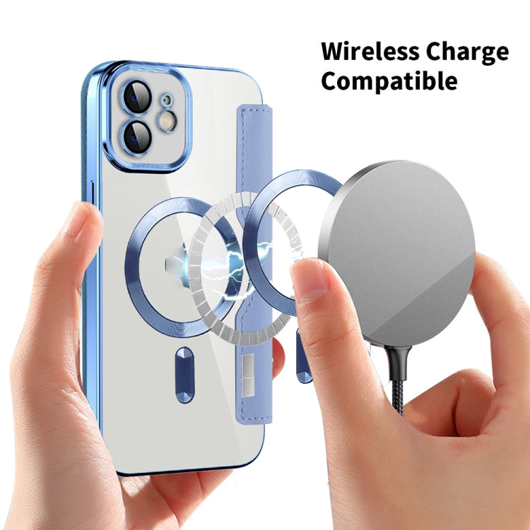 For iPhone 14 Shield Magsafe RFID Anti-theft Rhombus Leather Phone Case(Blue) - iPhone 14 Cases by buy2fix | Online Shopping UK | buy2fix