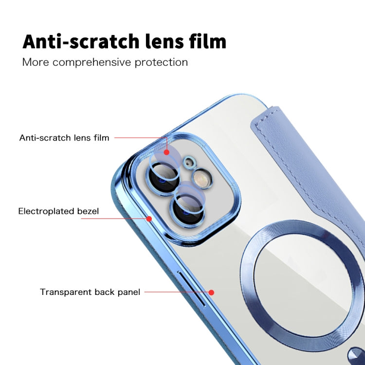 For iPhone 14 Shield Magsafe RFID Anti-theft Rhombus Leather Phone Case(Blue) - iPhone 14 Cases by buy2fix | Online Shopping UK | buy2fix