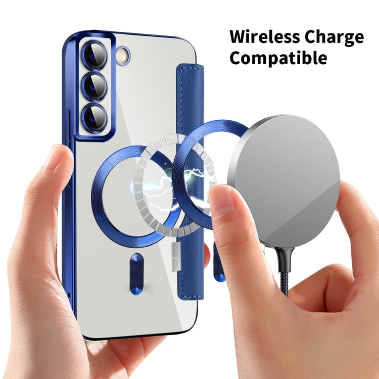 For Samsung Galaxy S23 5G Shield MagSafe RFID Anti-theft Rhombus Leather Phone Case(Dark Blue) - Galaxy S23 5G Cases by buy2fix | Online Shopping UK | buy2fix