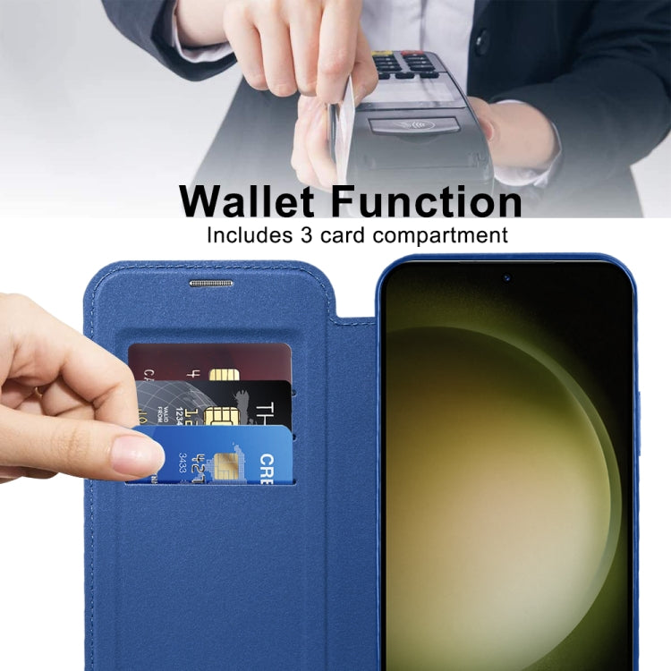 For Samsung Galaxy S23 5G Shield MagSafe RFID Anti-theft Rhombus Leather Phone Case(Dark Blue) - Galaxy S23 5G Cases by buy2fix | Online Shopping UK | buy2fix