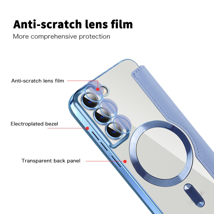 For Samsung Galaxy S23 5G Shield MagSafe RFID Anti-theft Rhombus Leather Phone Case(Blue) - Galaxy S23 5G Cases by buy2fix | Online Shopping UK | buy2fix