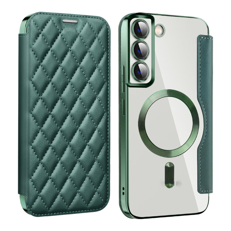 For Samsung Galaxy S23 5G Shield MagSafe RFID Anti-theft Rhombus Leather Phone Case(Green) - Galaxy S23 5G Cases by buy2fix | Online Shopping UK | buy2fix
