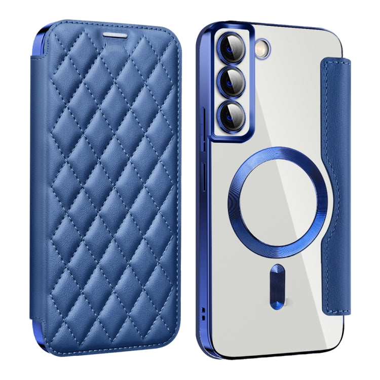 For Samsung Galaxy S23+ 5G Shield MagSafe RFID Anti-theft Rhombus Leather Phone Case(Dark Blue) - Galaxy S23+ 5G Cases by buy2fix | Online Shopping UK | buy2fix