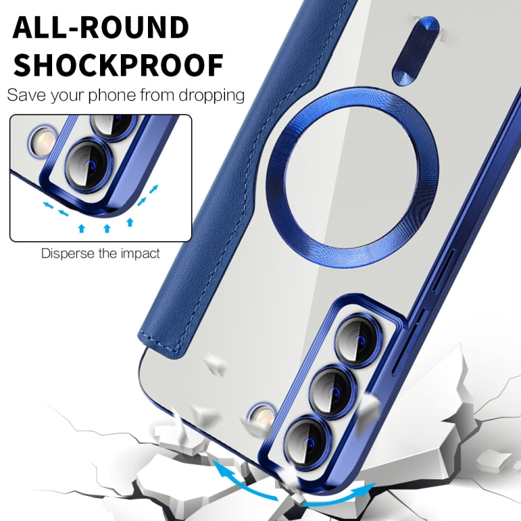 For Samsung Galaxy S23+ 5G Shield MagSafe RFID Anti-theft Rhombus Leather Phone Case(Dark Blue) by buy2fix