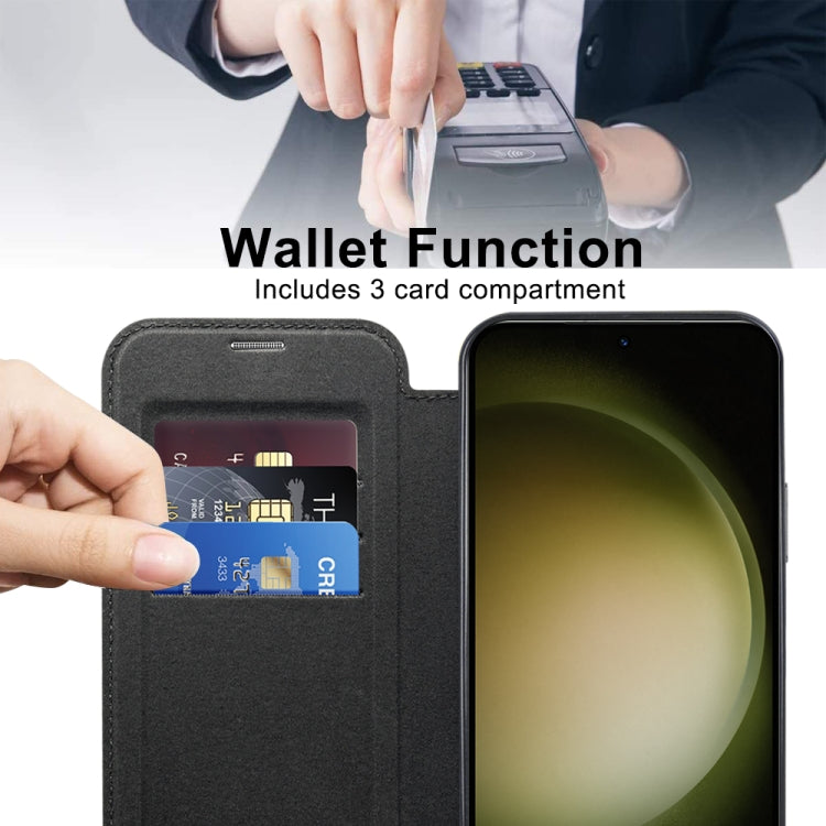 For Samsung Galaxy S23+ 5G Shield MagSafe RFID Anti-theft Rhombus Leather Phone Case(Black) - Galaxy S23+ 5G Cases by buy2fix | Online Shopping UK | buy2fix