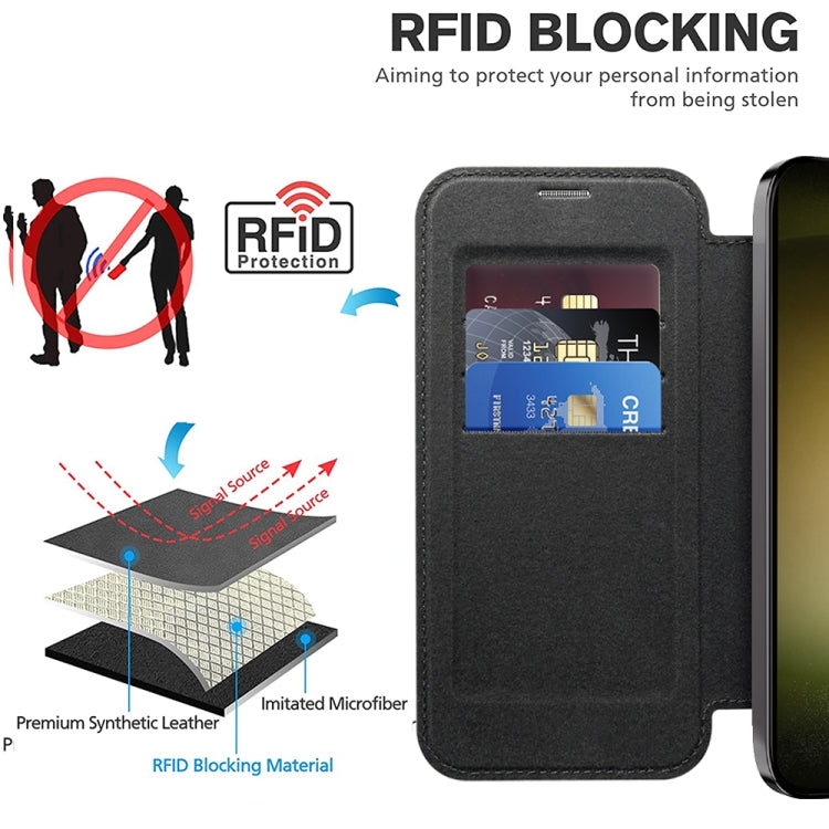 For Samsung Galaxy S23+ 5G Shield MagSafe RFID Anti-theft Rhombus Leather Phone Case(Black) - Galaxy S23+ 5G Cases by buy2fix | Online Shopping UK | buy2fix