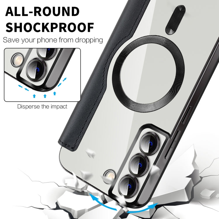 For Samsung Galaxy S23+ 5G Shield MagSafe RFID Anti-theft Rhombus Leather Phone Case(Black) by buy2fix