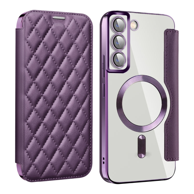 For Samsung Galaxy S23+ 5G Shield MagSafe RFID Anti-theft Rhombus Leather Phone Case(Purple) - Galaxy S23+ 5G Cases by buy2fix | Online Shopping UK | buy2fix