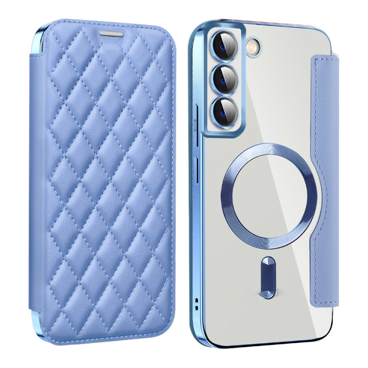 For Samsung Galaxy S23+ 5G Shield MagSafe RFID Anti-theft Rhombus Leather Phone Case(Blue) - Galaxy S23+ 5G Cases by buy2fix | Online Shopping UK | buy2fix