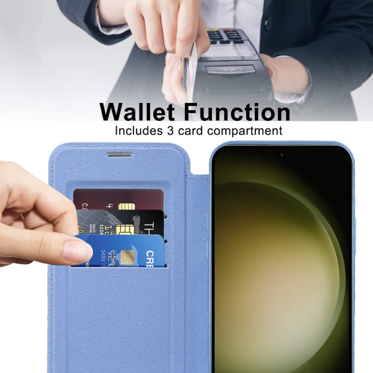 For Samsung Galaxy S23+ 5G Shield MagSafe RFID Anti-theft Rhombus Leather Phone Case(Blue) - Galaxy S23+ 5G Cases by buy2fix | Online Shopping UK | buy2fix
