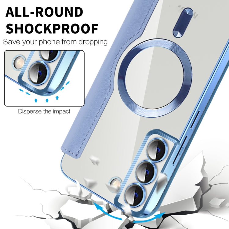 For Samsung Galaxy S23+ 5G Shield MagSafe RFID Anti-theft Rhombus Leather Phone Case(Blue) - Galaxy S23+ 5G Cases by buy2fix | Online Shopping UK | buy2fix
