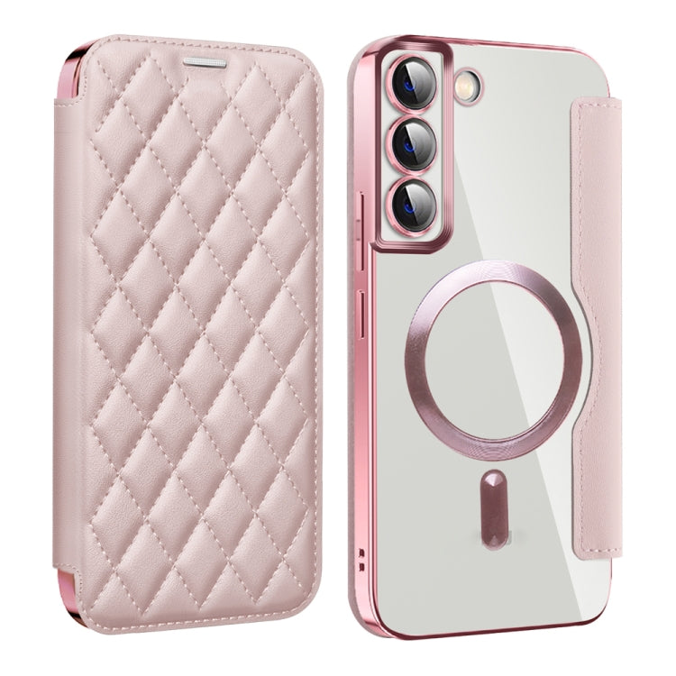 For Samsung Galaxy S23+ 5G Shield MagSafe RFID Anti-theft Rhombus Leather Phone Case(Pink) - Galaxy S23+ 5G Cases by buy2fix | Online Shopping UK | buy2fix