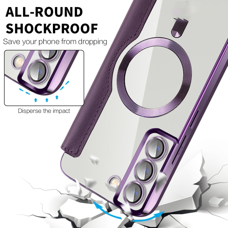 For Samsung Galaxy S23 Ultra 5G Shield MagSafe RFID Anti-theft Rhombus Leather Phone Case(Purple) by buy2fix