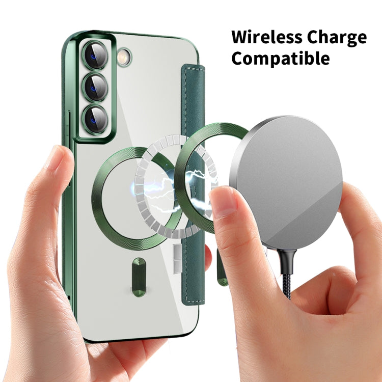 For Samsung Galaxy S23 Ultra 5G Shield MagSafe RFID Anti-theft Rhombus Leather Phone Case(Green) - Galaxy S23 Ultra 5G Cases by buy2fix | Online Shopping UK | buy2fix