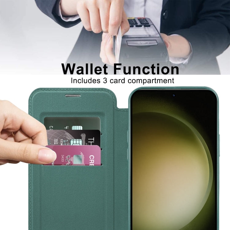 For Samsung Galaxy S23 Ultra 5G Shield MagSafe RFID Anti-theft Rhombus Leather Phone Case(Green) - Galaxy S23 Ultra 5G Cases by buy2fix | Online Shopping UK | buy2fix