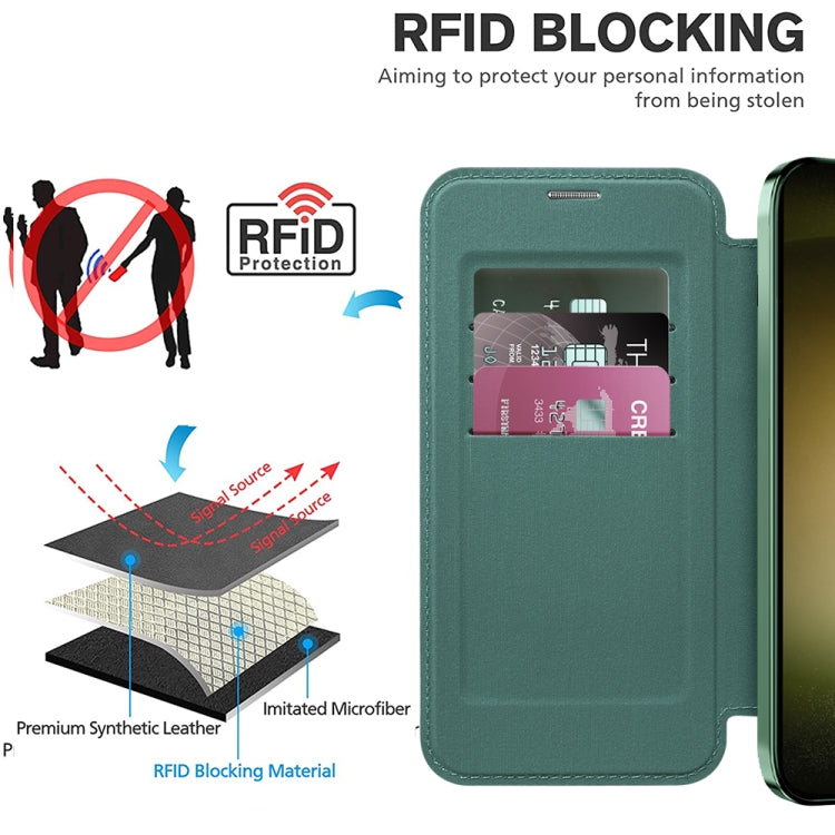For Samsung Galaxy S23 Ultra 5G Shield MagSafe RFID Anti-theft Rhombus Leather Phone Case(Green) - Galaxy S23 Ultra 5G Cases by buy2fix | Online Shopping UK | buy2fix