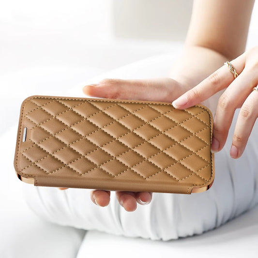 For Samsung Galaxy S23 Ultra 5G Shield MagSafe RFID Anti-theft Rhombus Leather Phone Case(Brown) by buy2fix