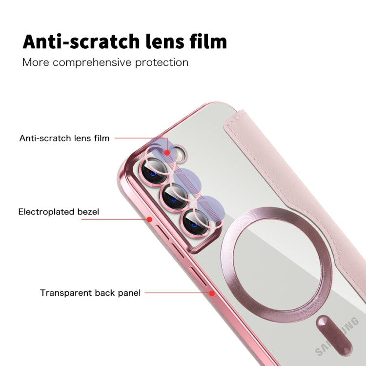 For Samsung Galaxy S22 5G Shield MagSafe RFID Anti-theft Rhombus Leather Phone Case(Pink) - Galaxy S22 5G Cases by buy2fix | Online Shopping UK | buy2fix