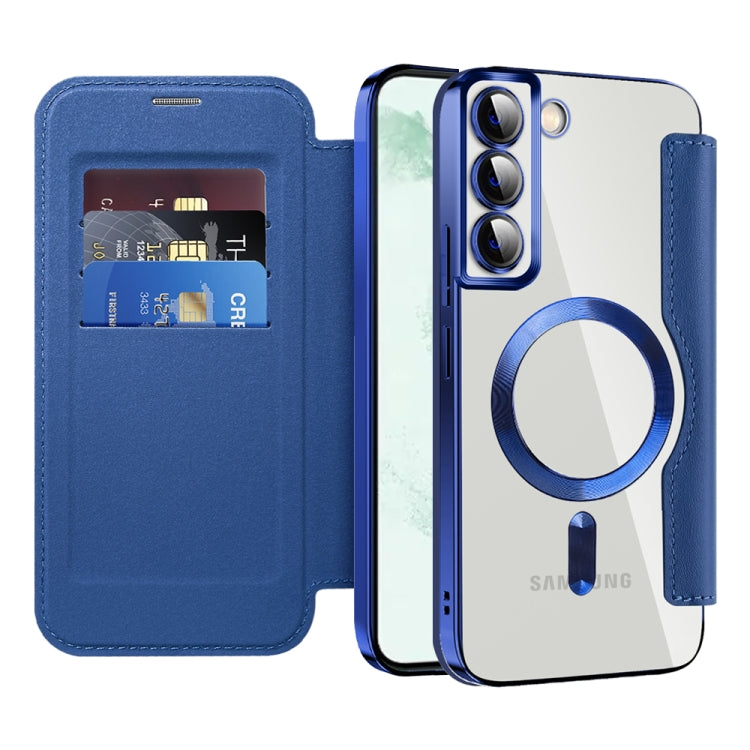For Samsung Galaxy S22+ 5G Shield MagSafe RFID Anti-theft Rhombus Leather Phone Case(Dark Blue) - Galaxy S22+ 5G Cases by buy2fix | Online Shopping UK | buy2fix