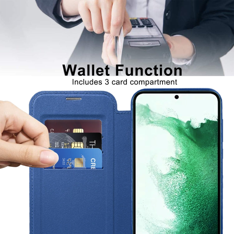 For Samsung Galaxy S22+ 5G Shield MagSafe RFID Anti-theft Rhombus Leather Phone Case(Dark Blue) - Galaxy S22+ 5G Cases by buy2fix | Online Shopping UK | buy2fix