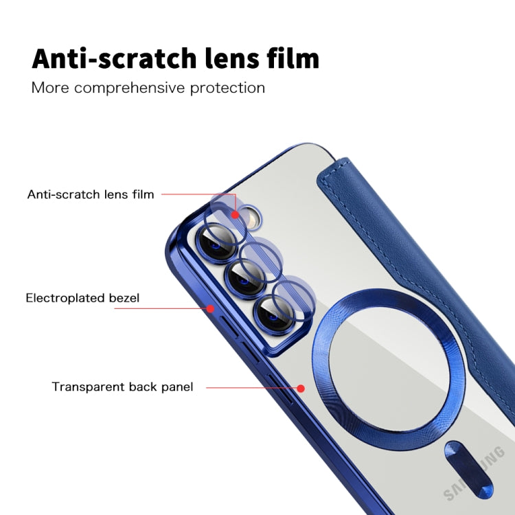 For Samsung Galaxy S22+ 5G Shield MagSafe RFID Anti-theft Rhombus Leather Phone Case(Dark Blue) - Galaxy S22+ 5G Cases by buy2fix | Online Shopping UK | buy2fix