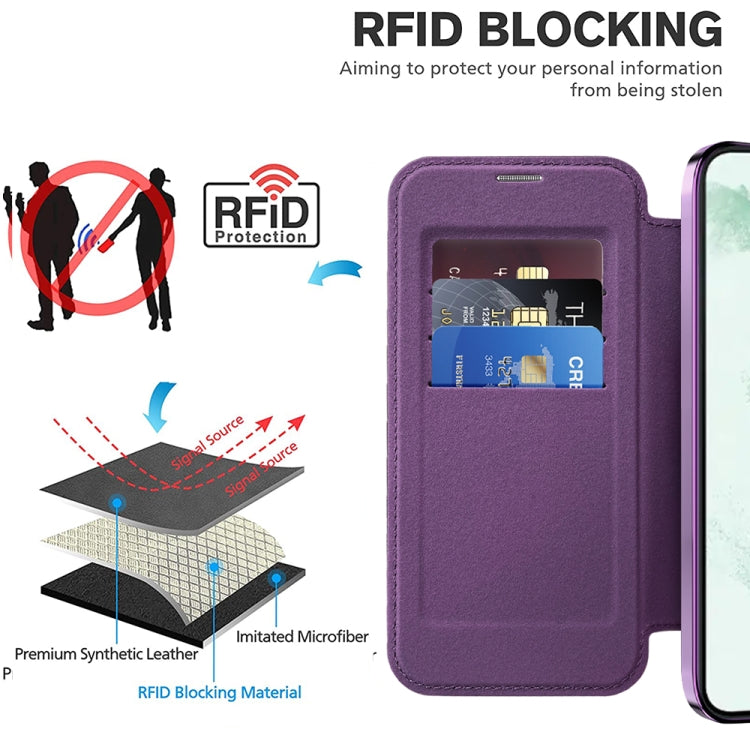 For Samsung Galaxy S22+ 5G Shield MagSafe RFID Anti-theft Rhombus Leather Phone Case(Purple) - Galaxy S22+ 5G Cases by buy2fix | Online Shopping UK | buy2fix