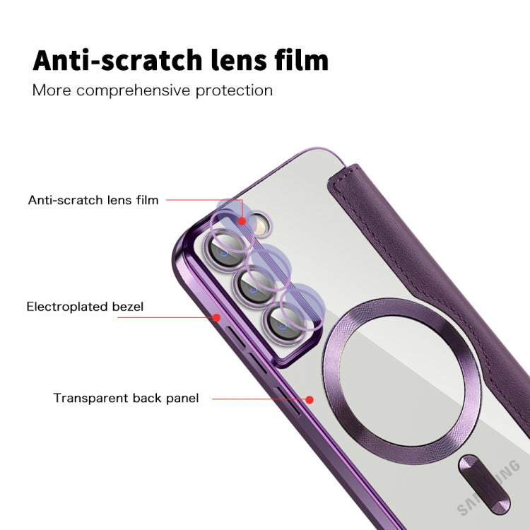 For Samsung Galaxy S22+ 5G Shield MagSafe RFID Anti-theft Rhombus Leather Phone Case(Purple) - Galaxy S22+ 5G Cases by buy2fix | Online Shopping UK | buy2fix
