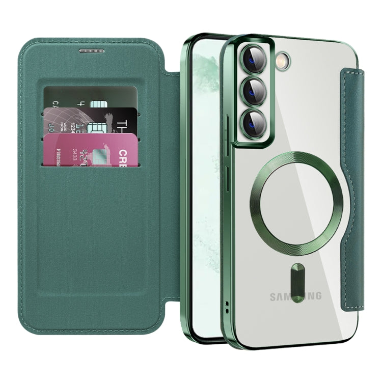 For Samsung Galaxy S22+ 5G Shield MagSafe RFID Anti-theft Rhombus Leather Phone Case(Green) - Galaxy S22+ 5G Cases by buy2fix | Online Shopping UK | buy2fix
