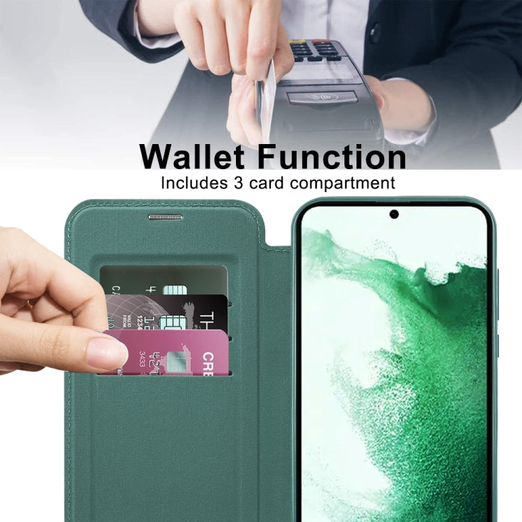 For Samsung Galaxy S22+ 5G Shield MagSafe RFID Anti-theft Rhombus Leather Phone Case(Green) - Galaxy S22+ 5G Cases by buy2fix | Online Shopping UK | buy2fix