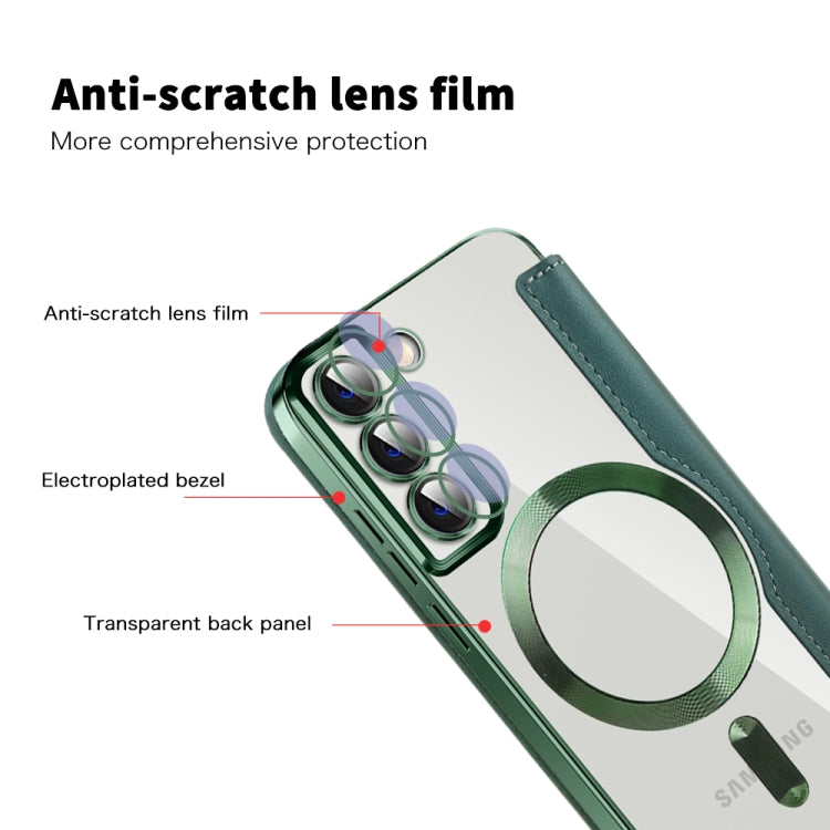 For Samsung Galaxy S22+ 5G Shield MagSafe RFID Anti-theft Rhombus Leather Phone Case(Green) - Galaxy S22+ 5G Cases by buy2fix | Online Shopping UK | buy2fix