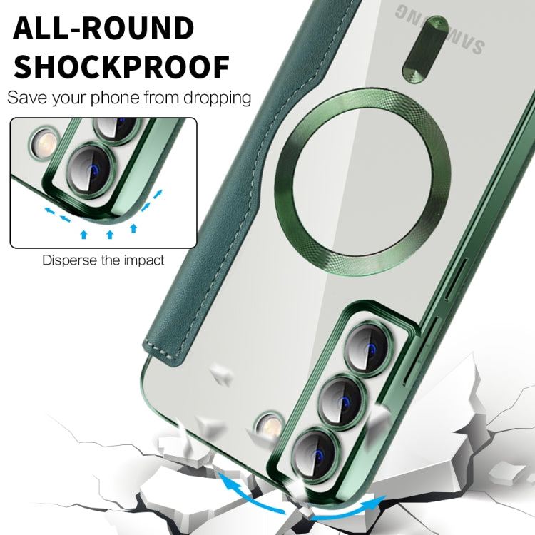 For Samsung Galaxy S22+ 5G Shield MagSafe RFID Anti-theft Rhombus Leather Phone Case(Green) - Galaxy S22+ 5G Cases by buy2fix | Online Shopping UK | buy2fix