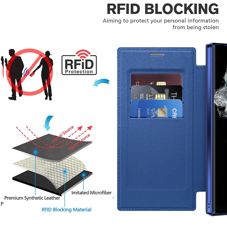 For Samsung Galaxy S22 Ultra 5G Shield MagSafe RFID Anti-theft Rhombus Leather Phone Case(Dark Blue) - Galaxy S22 Ultra 5G Cases by buy2fix | Online Shopping UK | buy2fix
