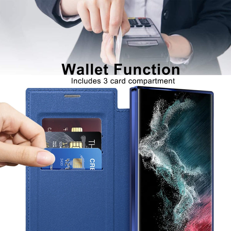 For Samsung Galaxy S22 Ultra 5G Shield MagSafe RFID Anti-theft Rhombus Leather Phone Case(Dark Blue) - Galaxy S22 Ultra 5G Cases by buy2fix | Online Shopping UK | buy2fix