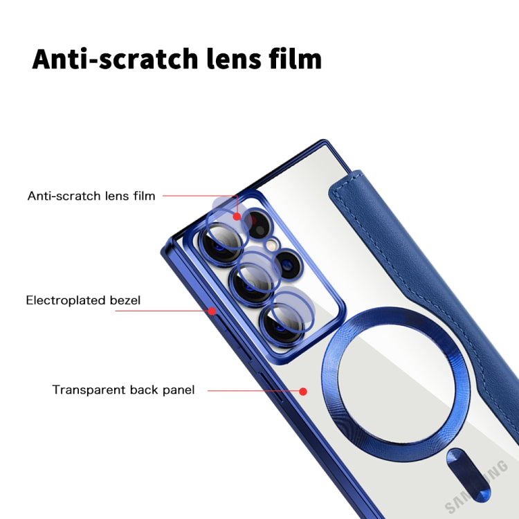 For Samsung Galaxy S22 Ultra 5G Shield MagSafe RFID Anti-theft Rhombus Leather Phone Case(Dark Blue) - Galaxy S22 Ultra 5G Cases by buy2fix | Online Shopping UK | buy2fix