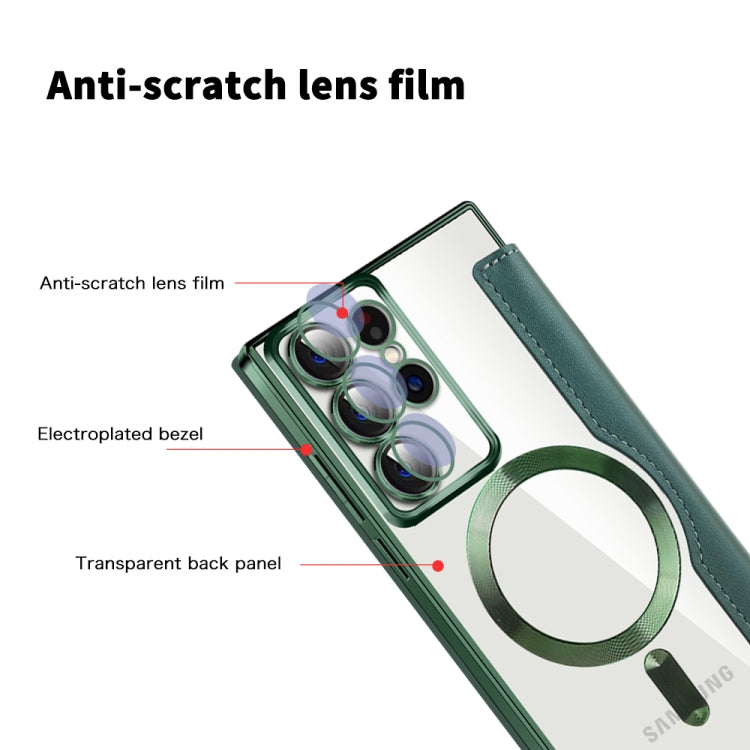 For Samsung Galaxy S22 Ultra 5G Shield MagSafe RFID Anti-theft Rhombus Leather Phone Case(Green) - Galaxy S22 Ultra 5G Cases by buy2fix | Online Shopping UK | buy2fix