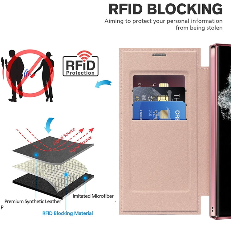 For Samsung Galaxy S22 Ultra 5G Shield MagSafe RFID Anti-theft Rhombus Leather Phone Case(Pink) - Galaxy S22 Ultra 5G Cases by buy2fix | Online Shopping UK | buy2fix