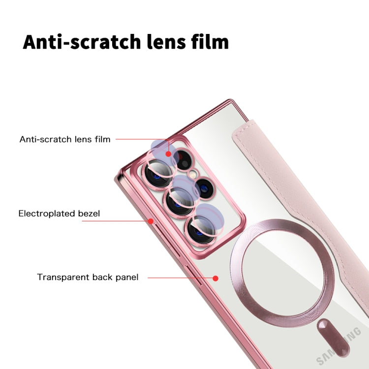 For Samsung Galaxy S22 Ultra 5G Shield MagSafe RFID Anti-theft Rhombus Leather Phone Case(Pink) - Galaxy S22 Ultra 5G Cases by buy2fix | Online Shopping UK | buy2fix