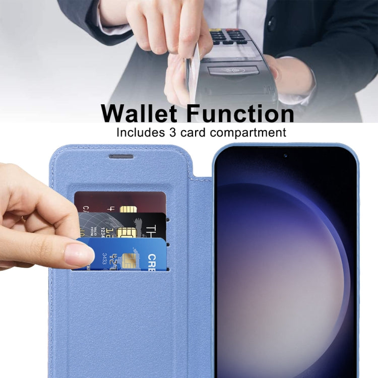 For Samsung Galaxy S24 5G Shield MagSafe RFID Anti-theft Rhombus Leather Phone Case(Blue) - Galaxy S24 5G Cases by buy2fix | Online Shopping UK | buy2fix