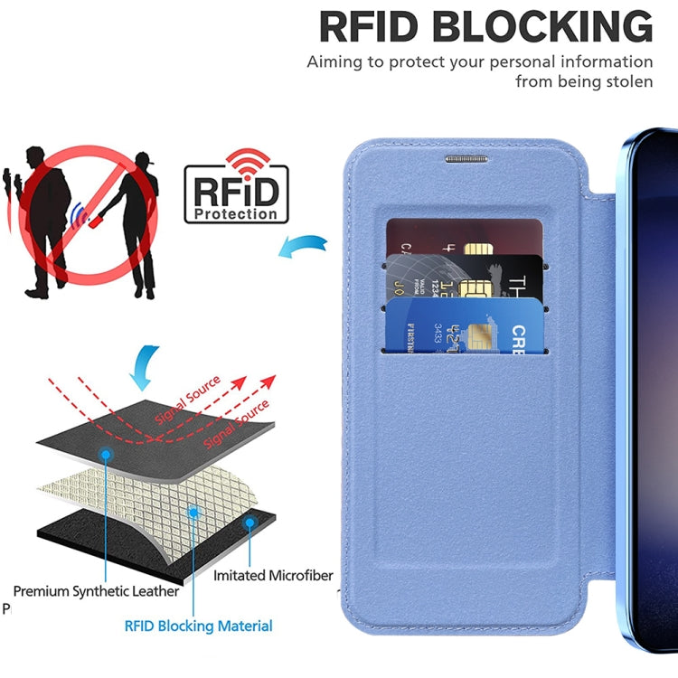 For Samsung Galaxy S24 5G Shield MagSafe RFID Anti-theft Rhombus Leather Phone Case(Blue) - Galaxy S24 5G Cases by buy2fix | Online Shopping UK | buy2fix