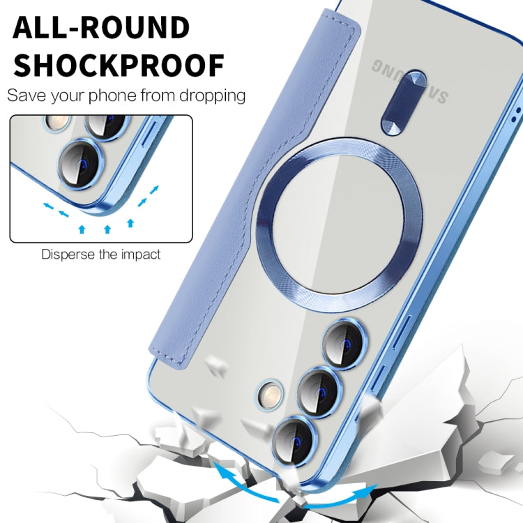 For Samsung Galaxy S24 5G Shield MagSafe RFID Anti-theft Rhombus Leather Phone Case(Blue) - Galaxy S24 5G Cases by buy2fix | Online Shopping UK | buy2fix