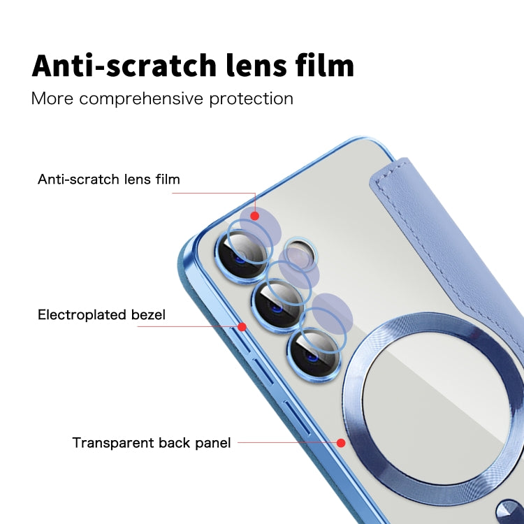 For Samsung Galaxy S24 5G Shield MagSafe RFID Anti-theft Rhombus Leather Phone Case(Blue) - Galaxy S24 5G Cases by buy2fix | Online Shopping UK | buy2fix