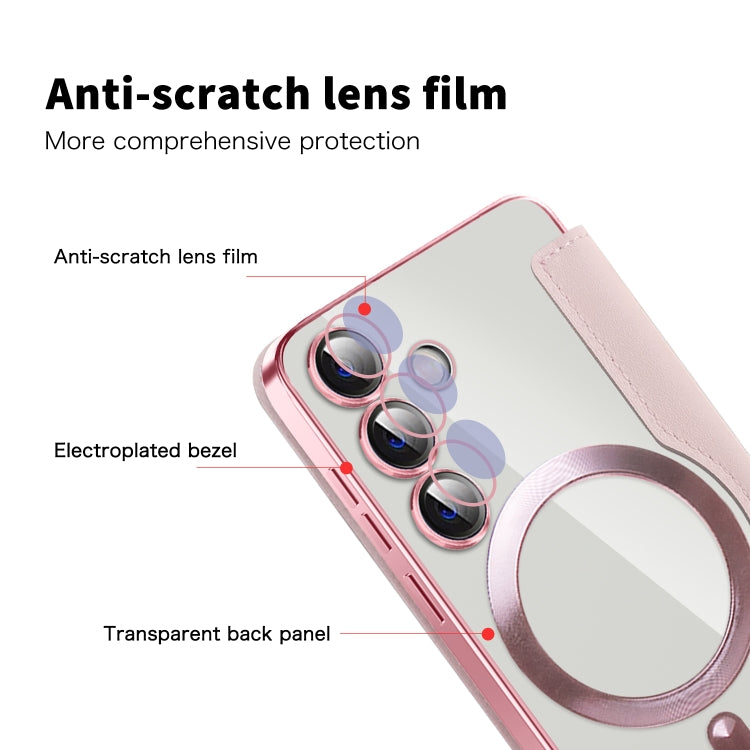 For Samsung Galaxy S24 5G Shield MagSafe RFID Anti-theft Rhombus Leather Phone Case(Pink) - Galaxy S24 5G Cases by buy2fix | Online Shopping UK | buy2fix