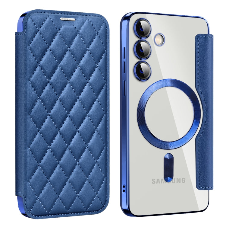 For Samsung Galaxy S24+ 5G Shield MagSafe RFID Anti-theft Rhombus Leather Phone Case(Dark Blue) - Galaxy S24+ 5G Cases by buy2fix | Online Shopping UK | buy2fix
