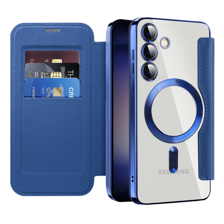 For Samsung Galaxy S24+ 5G Shield MagSafe RFID Anti-theft Rhombus Leather Phone Case(Dark Blue) - Galaxy S24+ 5G Cases by buy2fix | Online Shopping UK | buy2fix