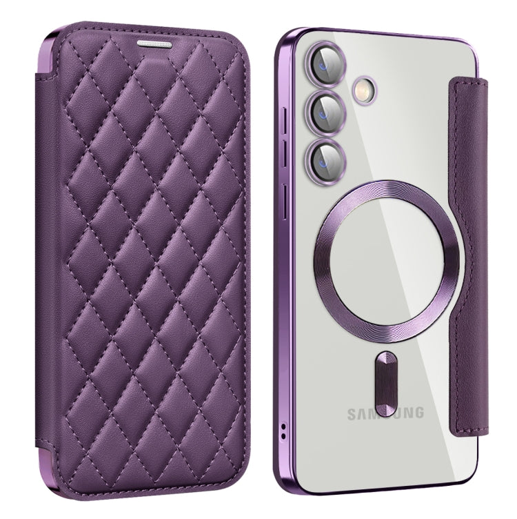 For Samsung Galaxy S24+ 5G Shield MagSafe RFID Anti-theft Rhombus Leather Phone Case(Purple) - Galaxy S24+ 5G Cases by buy2fix | Online Shopping UK | buy2fix