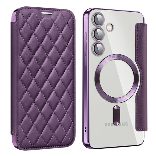 For Samsung Galaxy S24+ 5G Shield MagSafe RFID Anti-theft Rhombus Leather Phone Case(Purple) - Galaxy S24+ 5G Cases by buy2fix | Online Shopping UK | buy2fix