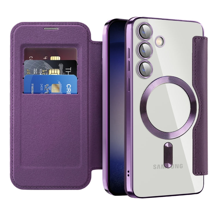 For Samsung Galaxy S24+ 5G Shield MagSafe RFID Anti-theft Rhombus Leather Phone Case(Purple) - Galaxy S24+ 5G Cases by buy2fix | Online Shopping UK | buy2fix