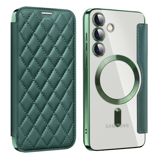 For Samsung Galaxy S24+ 5G Shield MagSafe RFID Anti-theft Rhombus Leather Phone Case(Green) - Galaxy S24+ 5G Cases by buy2fix | Online Shopping UK | buy2fix
